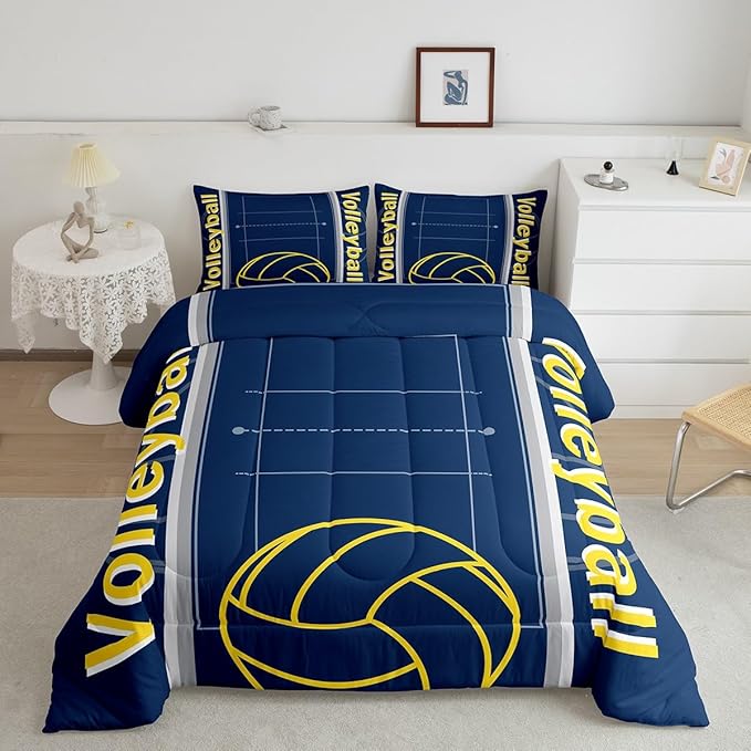Feelyou Volleyball Bedding Set Full Size Sports Game Comforter Set for Kids Boys Girls Decor Volleyball Player Comforter Microfiber Sports Gaming Duvet Set Bedroom Quilt Set