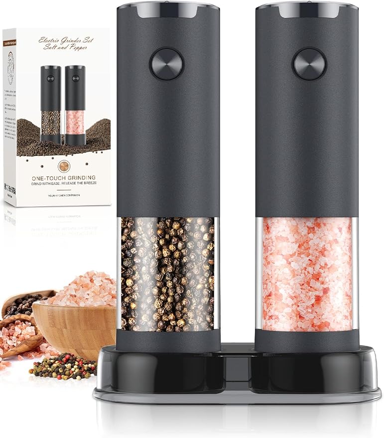 Electric Salt and Pepper Grinder Set Automatic Battery Pepper Mill Shakers Adjustable Coarseness Upgraded Larger Capacity with Led Home and Kitchen Appliances(Dark Gray)
