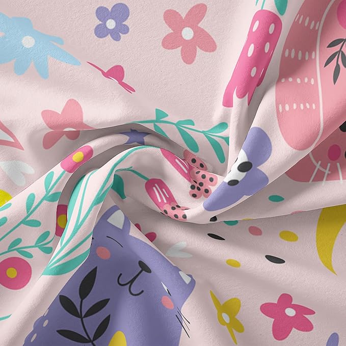 Floral Cat Comforter Full Size,Pink Cat Comforter Set for Kids Teens Girls,3Pcs Bedding Set Printed Comforter with 2 Pillowcases,Down Alternative,Soft and Lightweight(Pink，Full Size)