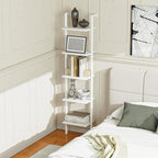 NUMENN Industrial Ladder Shelf, 5 Tier Book Shelf, Open Space Wall Mount Bookshelf with Metal Frame, Sturdy Book Shelves, Bookcase for Living Room, Home Office, White