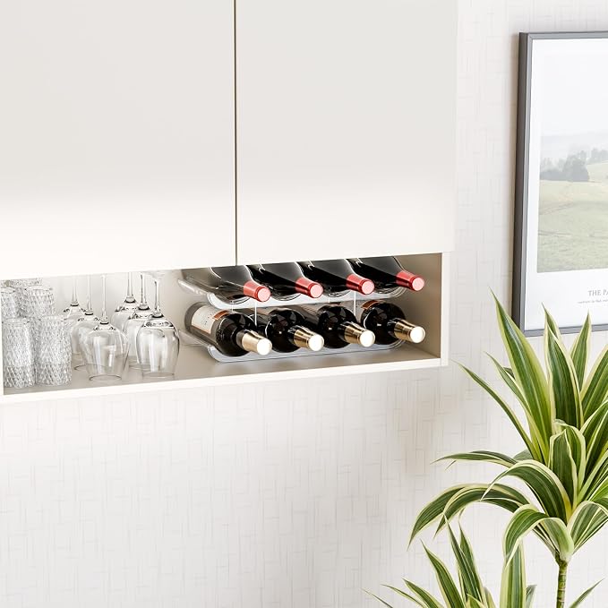 Yieach 2 Tier Stackable Wine Racks Countertop,Sturdy and Durable Wine Rack Free Standing Floor for Inside Cabinet,Clear Water Bottle Organizer and Wine Storage Racks Holder for Pantry,Table,Kitchen