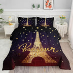 Datura home Kids Comforter Set Eiffel Tower Printed Pattern Bedding Set with 1 Comforter and 2 Pillowcases for Girls Boys Bedroom All Season(Tower Full)