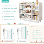 Wooden Cube Bookcase with Legs - 3-Tier Open Shelf Kidsroom Sorted Storage Cabinet Organizer for Books and Toys, 9-Cube Lattice Cute Cubby Bookshelf in Pearl White, 39" W