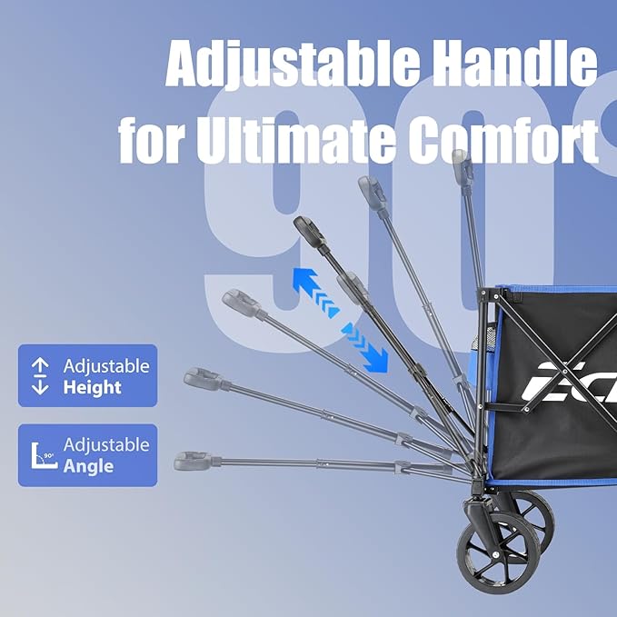 EchoSmile Collapsible Folding Wagon Cart 360lbs, Heavy Duty Garden Utility Cart with All Terrain Wheels, Large Capacity Outdoor Wagon for Camping, Beach, Shopping, Picnic (Blue Black)