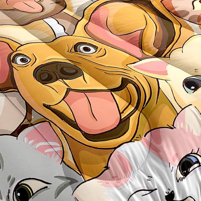 Dogs Comforter Set - Cute Cartoon Puppy Pattern Comforter Set Full Size 3pcs Kitten Dogs Bedding Set Pet Animal Design Kids Room Decor with 1 Comforter and 2 Pillowcases Boys Girls Gift All Season