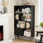 Soohow 4 Shelf Bookcase and Bookshelves with Drawer, 65” Tall Bookcases with Storage Shelves, Bookshelves and Bookcases with Rattan Cabinet and Metal Legs for Home Office, Living Room and Bedroom.