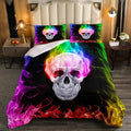 Erosebridal Skull Comforter Set, Skeleton Bones Bedding Set King Size Halloween Horror Gold Flame Duvet Sets for Kids Teens Adult Bedroom Decor, Gothic Spooky Bedding Comforters, Warmth Soft