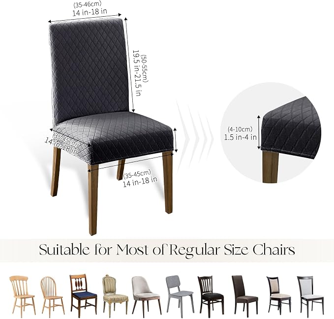 MOSAYT 100% Waterproof Dining Room Chair Covers Set of 6, Super Fit Stretch Jacquard Parson Chairs Slipcovers Removable Washable Chair Seat Protectors for Home, Kitchen, Banquet (Dark Grey)