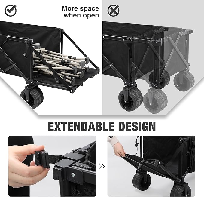 REDCAMP 49" L Extended Collapsible Beach Fishing Cart with Rod Holders, 330LBS Heavy Duty Extra Large Folding Utility Garden Cart with Tailgate and Big All-Terrain Wheels for Grocery, Sport, Fishing