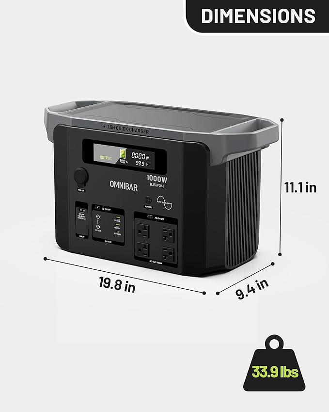 Portable Power Station 1000W (2000W Peak),1075Wh LiFePO4 Battery, 1000W AC/100W USB-C Output, 1.5 Hrs Fast Charge, Solar Generator for Home Backup Power, Outdoor Camping & RVs, Off-Grid Living
