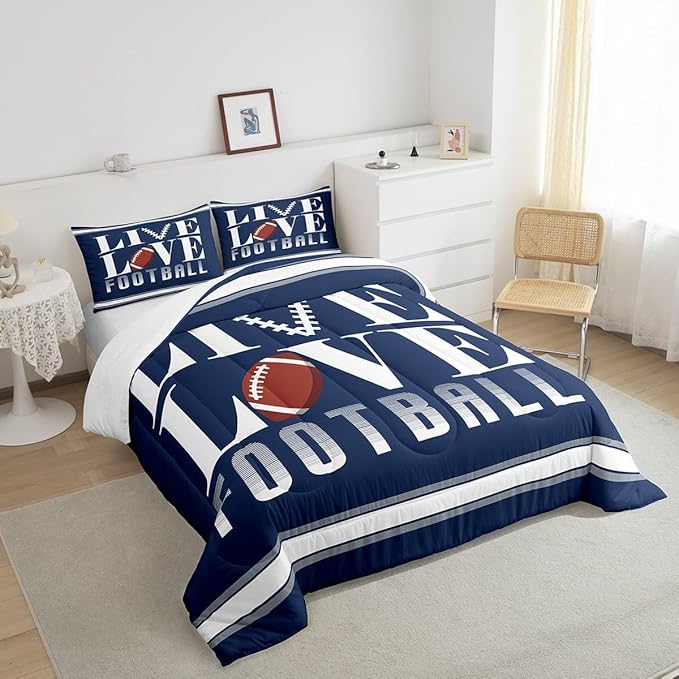 Feelyou Rugby Sports Bedding Set King Size Football Comforter Set for Kids Boys Girls Decor Soccer Ball Game Comforter Microfiber American Football Player Duvet Set Bedroom Quilt Set
