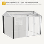 DWVO 10x8ft Large Tool Storage Shed with Window, Lockable Doors, and Sloped Roof, Oversized Steel Outdoor Storage Shed for Garden, Patio, Garage, Backyard, Lawn - Gray & White