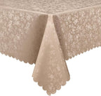 Smiry Rectangle Waterproof Heavy Duty Vinyl Tablecloths, 60 x 84 Inch | Wipeable Washable Floral Embossed Table Cover for Kitchen and Dining Room, Indoor & Outdoor Use, Khaki