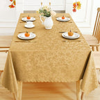 Smiry Rectangle Waterproof Heavy Duty Vinyl Tablecloths, 60 x 84 Inch | Wipeable Washable Floral Embossed Table Cover for Kitchen and Dining Room, Indoor & Outdoor Use, Gold