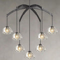 Modern Crystal Chandeliers, Black Round Chandelier for Dining Room, Large Arc Chandelies for Living Room, 7-Light Dining Room Light Fixture 34" Pendant Light Chandelier for Staircase Bedroom