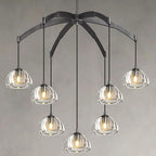 Modern Crystal Chandeliers, Black Round Chandelier for Dining Room, Large Arc Chandelies for Living Room, 7-Light Dining Room Light Fixture 34" Pendant Light Chandelier for Staircase Bedroom