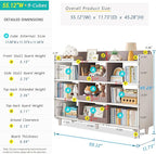 Wooden Cube Bookcase with Legs - 3-Tier Open Shelf Kidsroom Cabinet Organizer Sorted Storage for Toys and Books, 9-Cube Lattice Cute Cubby Bookshelf, White Mixed Mocha Brown, 55" W