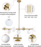 Modern Linear Gold Chandelier for Dining Room, 7-Light Adjustable Dimmable Ceiling Light with Glass Globes, Kitchen Island Pendant Lighting Mid Century Light Fixture for Living Room Bedroom Foyer