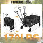 Wagon Cart Shopping Foldable Folding Collapsible with Wheels Big On Beach Garden Outdoor Grocery Heavy Duty Utility All Terrain Portable Wagons Carts for Groceries Sand Camping Sports Black