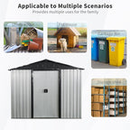 4x8 FT Outdoor Storage Shed, Metal Garden Shed with Frame Floor, Outside Tool Shed with Lockable Sliding Doors, Waterproof Storage Building with Sloped Roof for Backyard, Patio, Lawn, White+Black