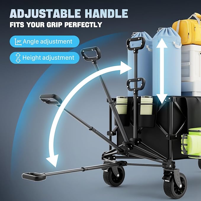 48″ Extra-Large Folding Wagon Cart, 560LBS Capacity, 350L Heavy Duty Utility Cart with Brakes, All-Terrain Wheels, 600D Oxford Fabric, Foldable Design for Camping, Beach, Travel, Festival