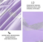 Purple/Silver Comforter Set King, Lavender Metallic Print Glitter Bedding Set Cute Shinny Lilac Bed Sets for Teen Girls Kids Women, 4 Piece (2 Pillowcases, 1 Decorative Pillow Sham)
