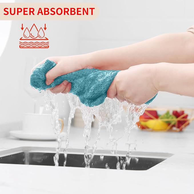 Homaxy 100% Cotton Waffle Weave Kitchen Dish Cloths 12-Pack, Lake Blue | 12 x 12 Inches, Ultra Soft Absorbent Dish Towels, Quick Drying Dish Rags with Hanging Loop