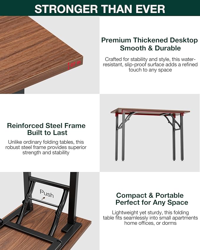 Frylr Small Folding Computer Desk – Portable 55.1 Inch Foldable Laptop Table, Collapsible and Compact for Easy and Fast Setup, Lightweight for Small Spaces, Home Craft and Study Use, Dark Walnut
