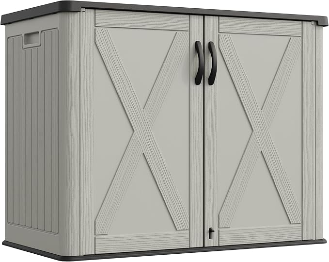 Greesum Outdoor Storage Cabinet, 25 Cu.Ft Deck Box Without Shelves, Waterproof Plastic Storage Bin for Patio Cushions, Gardening Tools, Lockable and Sidehandles, UV Resistant, Beige