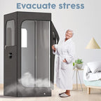 Adamson Full Size Portable Steam Sauna - Indoor Sauna Tent for Home Spa Relaxation - Boost Health and Recovery - 2.6L 1000W Steamer - Chair - Remote - Foot Massager - New - Nylon Black