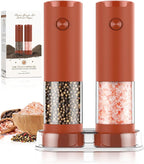 Electric Salt and Pepper Grinder Set Automatic Battery Pepper Mill Shakers Adjustable Coarseness Upgraded Larger Capacity with Led Home and Kitchen Appliances(Wine Red)