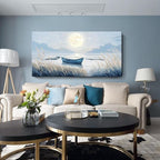 Oversized Large Living Room Wall Art, Blue Wall Decor for Bedroom, Modern Nautical Ocean Beach Seascape Nature Picture Sailboat Moon Lake Mountain Canvas Print Relaxing Serene Coastal Rustic Artwork