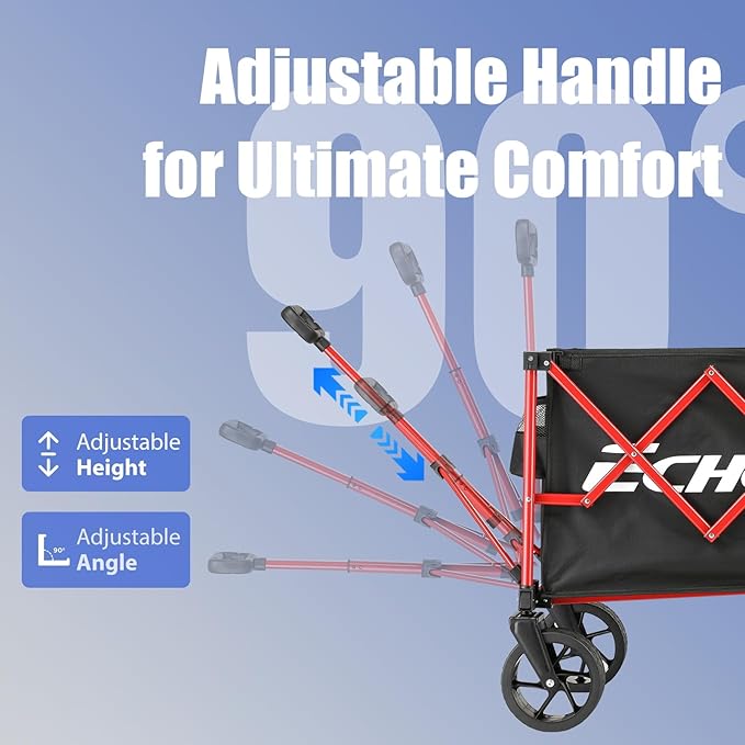 EchoSmile Collapsible Folding Wagon Cart 360lbs, Heavy Duty Garden Utility Cart with All Terrain Wheels, Large Capacity Outdoor Wagon for Camping, Beach, Shopping, Picnic (Black Red)