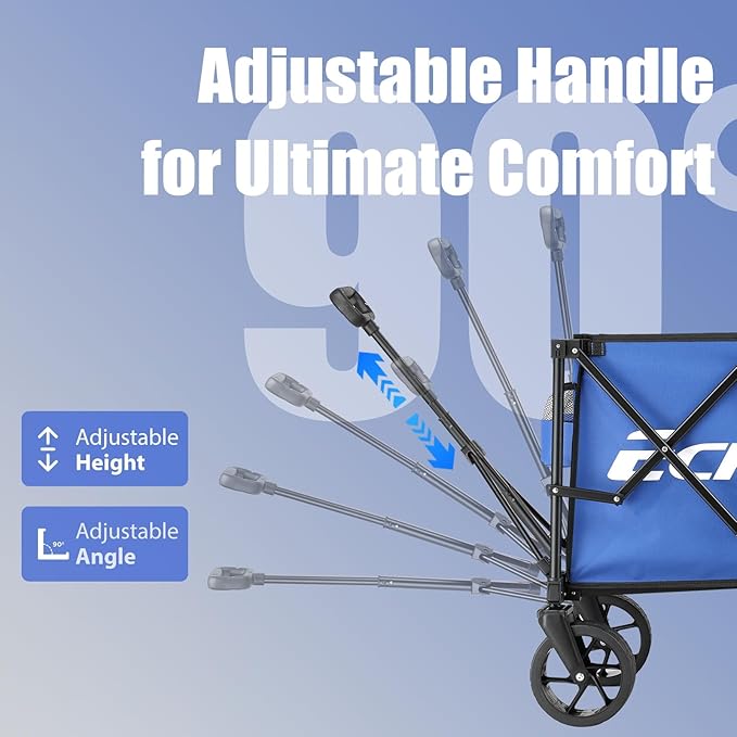 EchoSmile Collapsible Folding Wagon Cart 360lbs, Heavy Duty Garden Utility Cart with All Terrain Wheels, Large Capacity Outdoor Wagon for Camping, Beach, Shopping, Picnic (Blue)