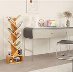 YMYNY 6 Tier Tree Bookshelf, Tall Bookcase, Wood Book Storage Rack with Drawer, Modern Floor Standing Book Shelf for Books/Movies/CDs, Utility Organizer for Living Room, Home Office, Natural UHBC016N