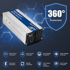 1200W Pure Sine Wave Power Inverter DC 36V to AC 110V/120V, 2400W Peak, Car/Truck Power Converter for Solar, Home, Vehicle & Rechargeable Devices with LED Display