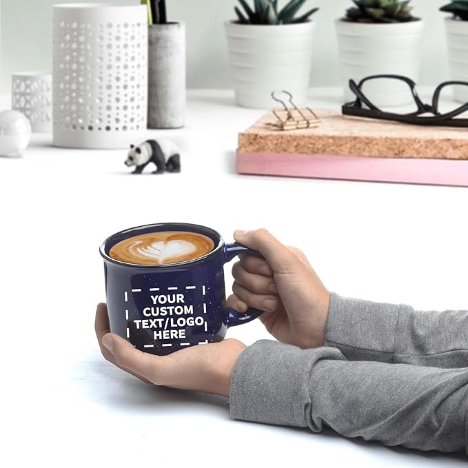 DISCOUNT PROMOS Custom Ceramic Campfire Coffee Mugs 13 oz. Set of 1, Personalized Bulk Pack - Perfect for Tea, Espresso, Cappuccino, Hot Cocoa - Blue