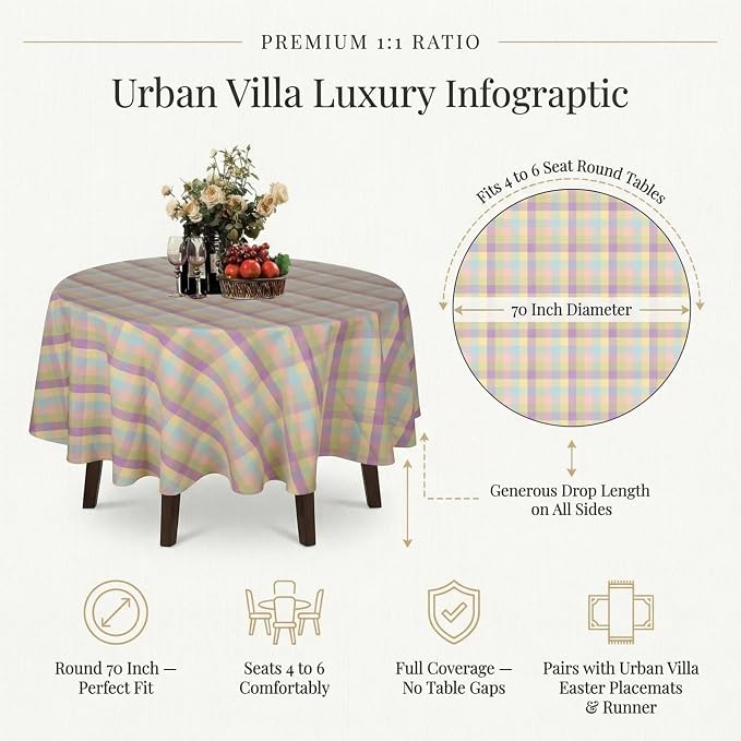 Urban Villa Tablecloth Cotton Tabletop 70 RD (4 Seats) Easter Checks