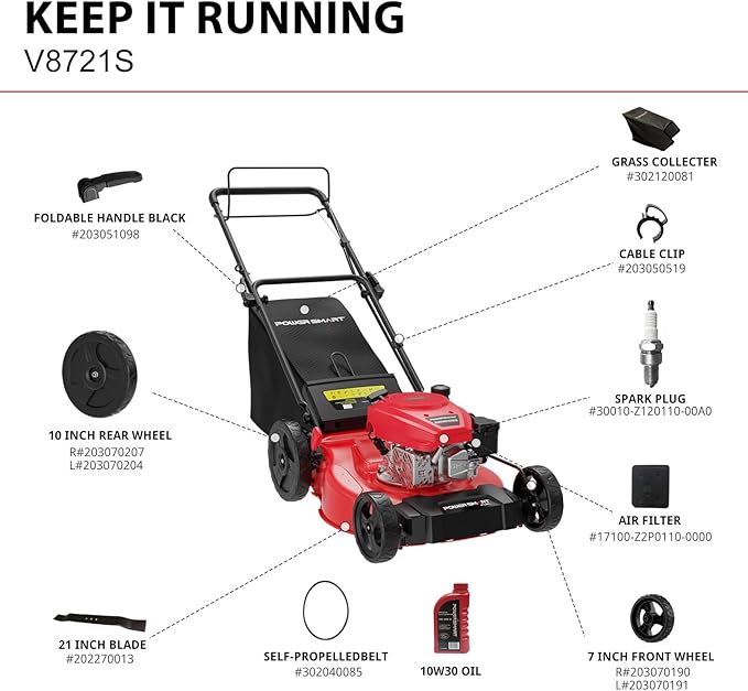 PowerSmart Self Propelled Gas Lawn Mower, 21-Inch with 170cc 4-Cycle OHV Engine 2-in-1 Rear-Wheel Drive Lawnmower with Bagging