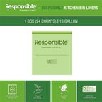 Responsible Products Kitchen Bin Liners, Certified Compostable, Heavy Duty Multipurpose Food Scrap Bags, Made from Compostable Materials (13 Gallon Drawstring, 13 Gallon (24 Count))