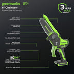 Greenworks 24V 6in BL Pruning Saw w/Auto Oiler, Tool Only