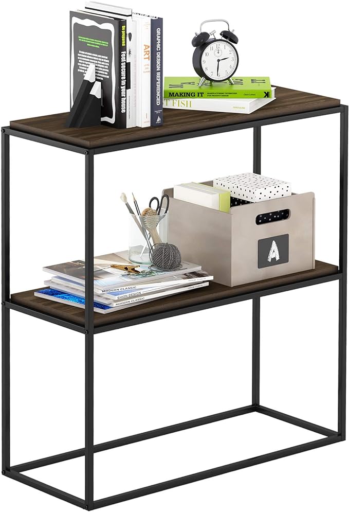 Furinno Moretti Modern Wide Stackable Metal Shelf, Columbia Walnut