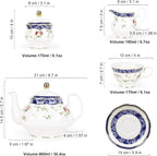 fanquare Bone China Tea Sets for Adults, 21-Piece Blue Lace and Roses Porcelain Tea Service with Sugar Bowl & Creamer, English Cremic Floral Teacups Set of 6 for Women Tea Party | Porcelain Tea Service with Sugar Bowl and Creamer, English Floral Cerami...