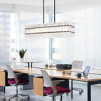 Modern Black Rectangle Water Ripple Glass Chandelier 6 Lights for Dining Room Kitchen Island Bar Living Room UL Listed L39.4 in