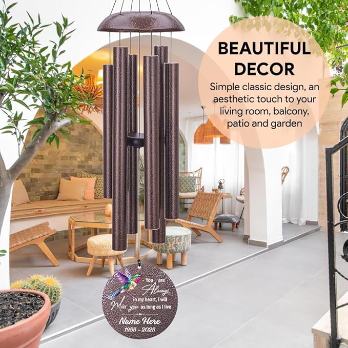 Personalized Wind Chime Memorial, Metal Wind Chime Deep Tone, Wind Chimes for Loss of Loved Father/Mother/Lover, Commemorative Sympathy Bereavement Gifts