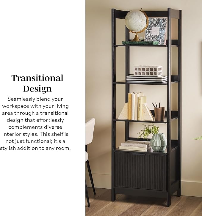Walker Edison Modern Narrow Open Bookshelf Bottom, 22 Inch, One-Drawer Black