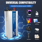 1200W Pure Sine Wave Power Inverter DC 36V to AC 110V/120V, 2400W Peak, Car/Truck Power Converter for Solar, Home, Vehicle & Rechargeable Devices with LED Display