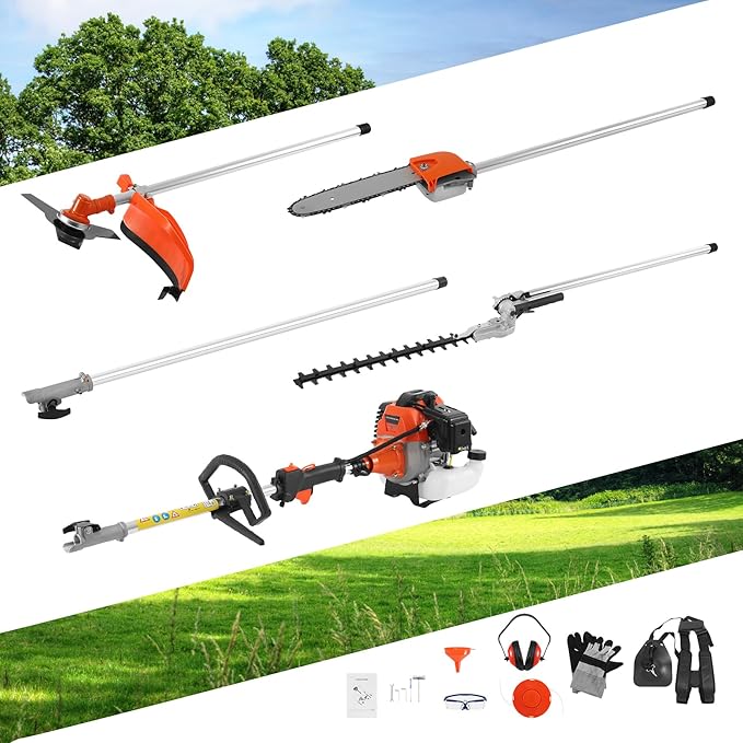 Samger 52cc 2 Cycle Gas Hedge Trimmer, 5 in 1 Garden Hedge Trimmer Combo, Gas Powered Trimmer with Extension Pole, Multifunctional Garden Trimming Tools