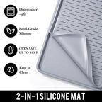 Caketime 2 In 1 Silicone Coffee Bar Mat Accessories for Keurig Coffee Maker with Detachable Dish Drying Rug Kitchen Counter Under Sink Drainer Necessities Rome Decor 16"x20" Light Gray