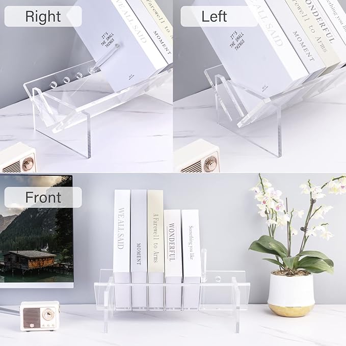 Sumerflos Acrylic Desktop Bookcase, Book Storage Organizer Bookshelves, Clear Mordern Tabletop Storage Rack for Office Home Shelf Display for Cd/Magazine/Book - Clear